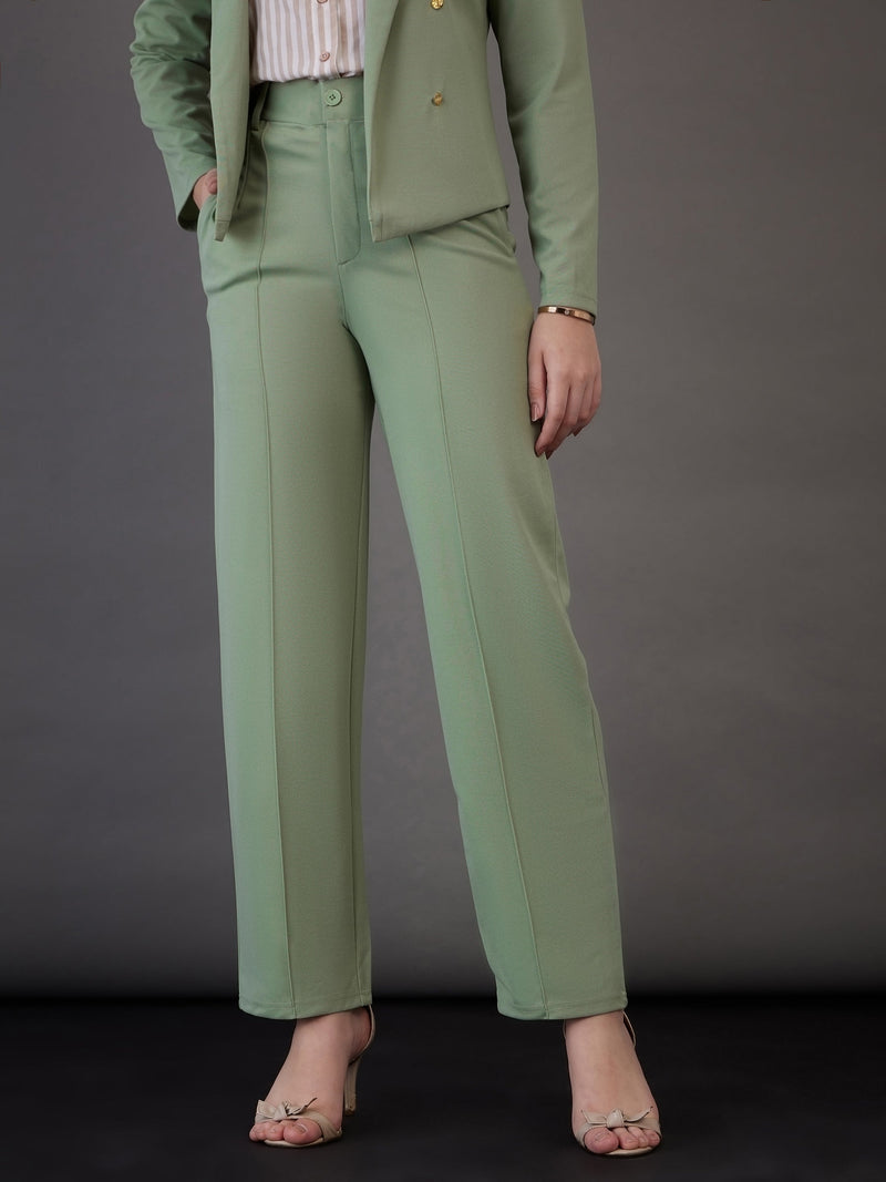 Women Green Front Darted Pants