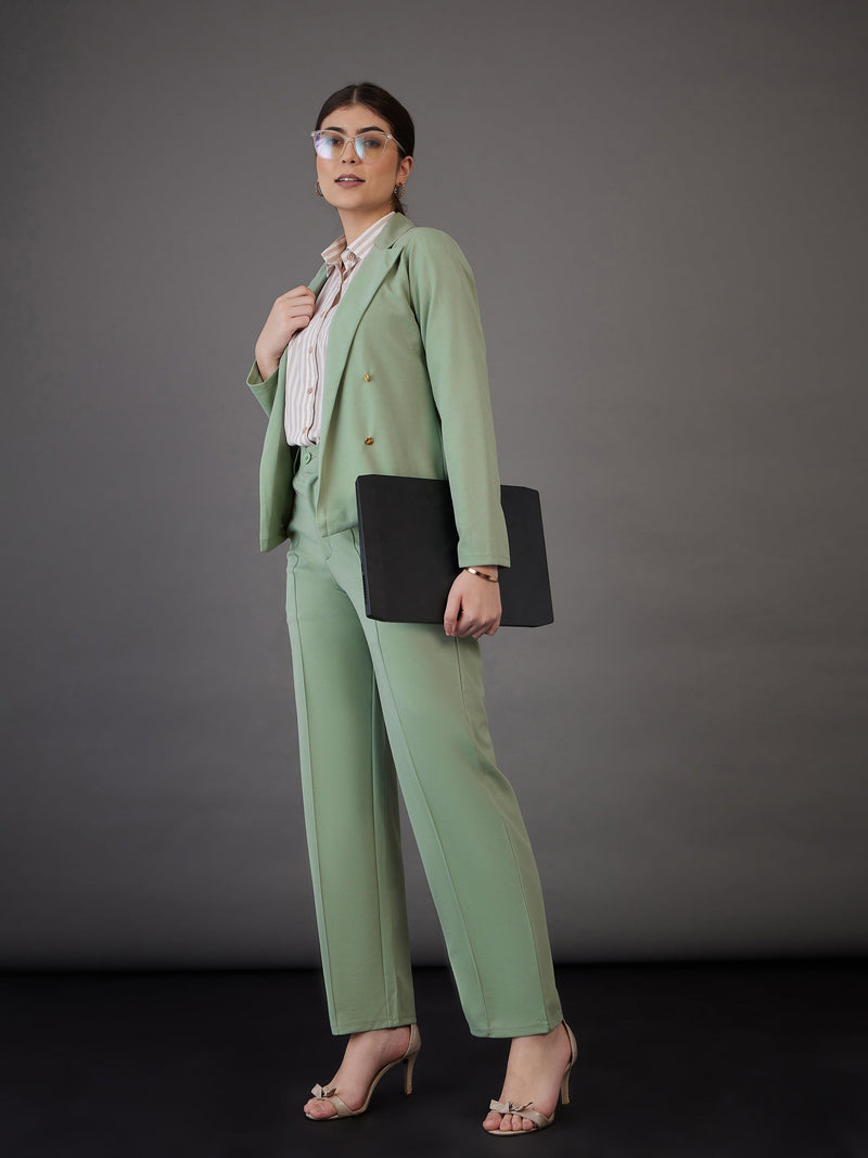 Women Green Front Darted Pants