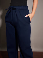 Women Navy Fleece Track Pants