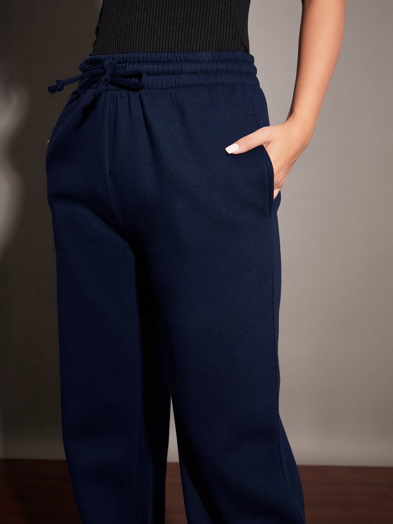 Women Navy Fleece Track Pants