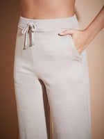 Women Beige Fleece Zipper Pocket Wide Leg Track Pants