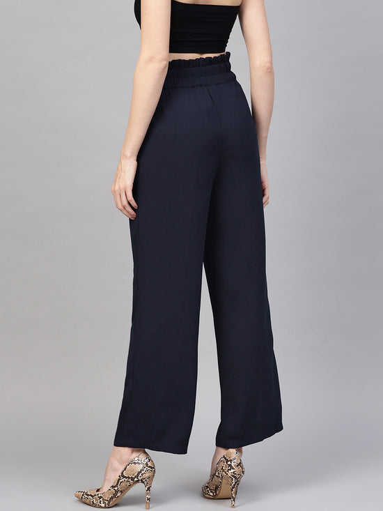 Navy Paper Bag Belted Pant