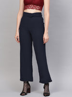 Navy Flared Buckle Belted Pant