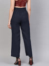 Navy Flared Buckle Belted Pant