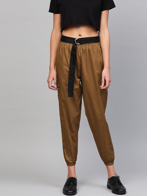 Brown Jogger Belted Pants