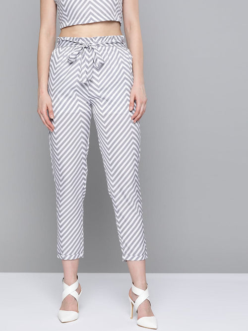 Grey Chevron Tapered Belted Pant