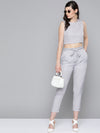 Grey Chevron Tapered Belted Pant