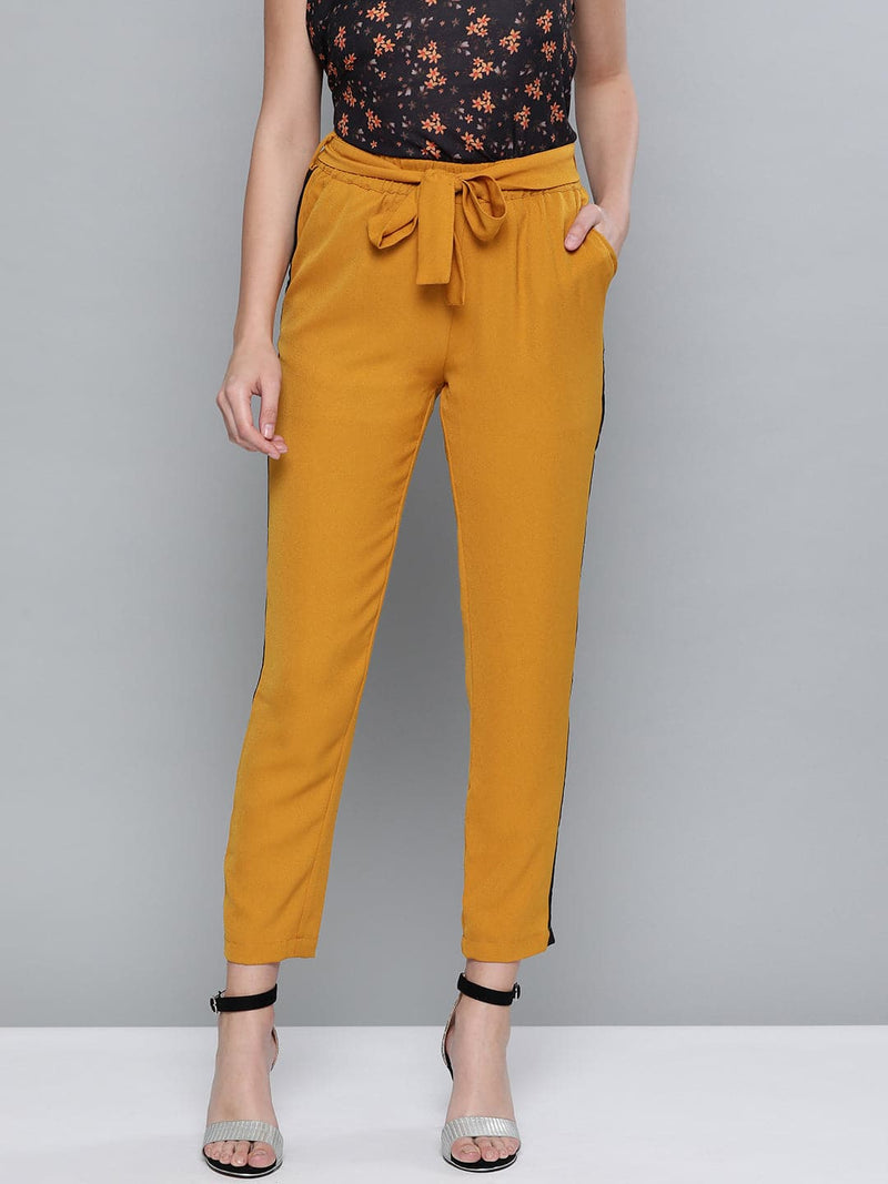 Mustard Side Tape Detail Tapered Pants