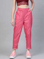 Fuchsia Contrast Stitch Twill Tapered Pants