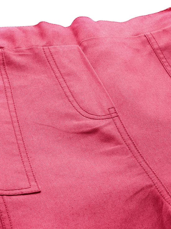 Fuchsia Contrast Stitch Twill Tapered Pants