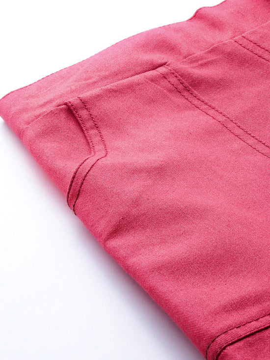 Fuchsia Contrast Stitch Twill Tapered Pants