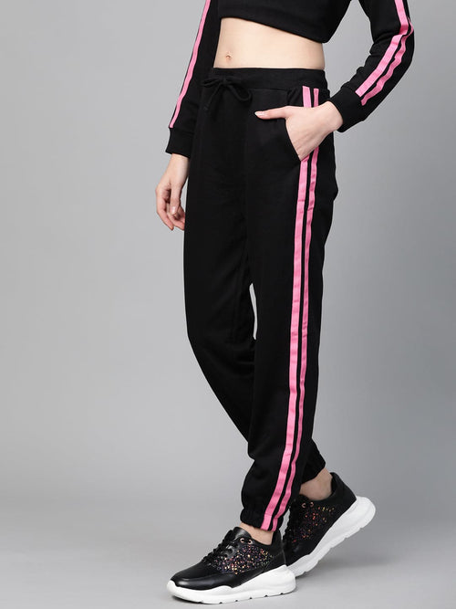 Black Terry Contrast Side Tape Jogger