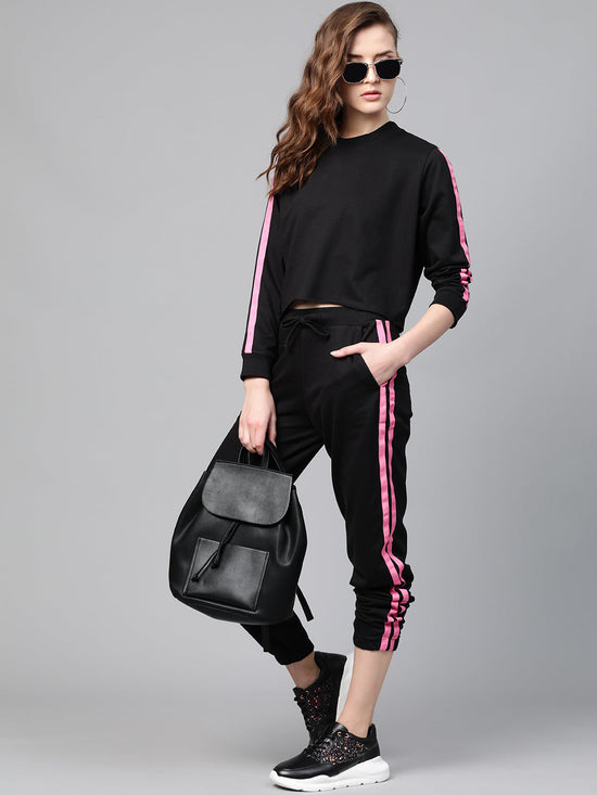 Black Terry Contrast Side Tape Jogger