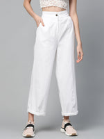 White Twill Wide Leg Pants