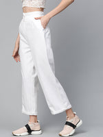 White Twill Wide Leg Pants