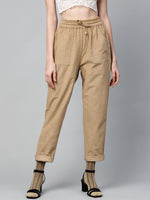 Beige Corduroy Street Style Drawstring Pants