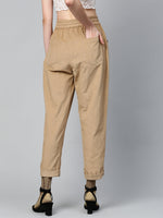 Beige Corduroy Street Style Drawstring Pants