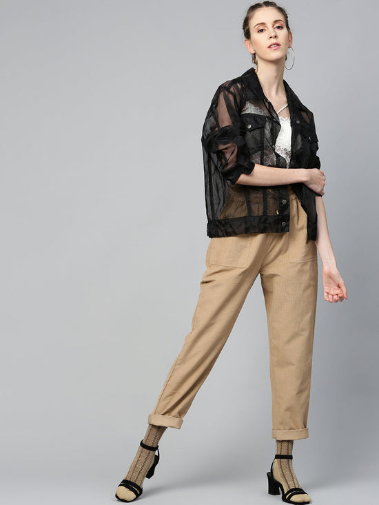 Beige Corduroy Street Style Drawstring Pants