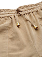 Beige Corduroy Street Style Drawstring Pants