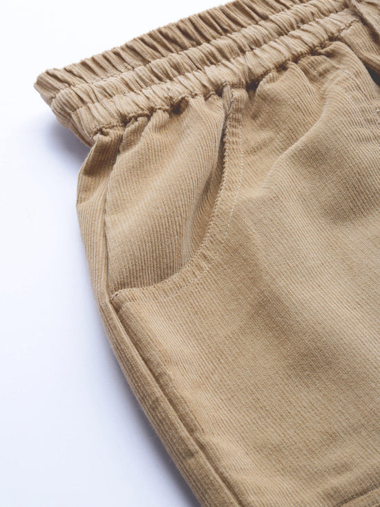 Beige Corduroy Street Style Drawstring Pants