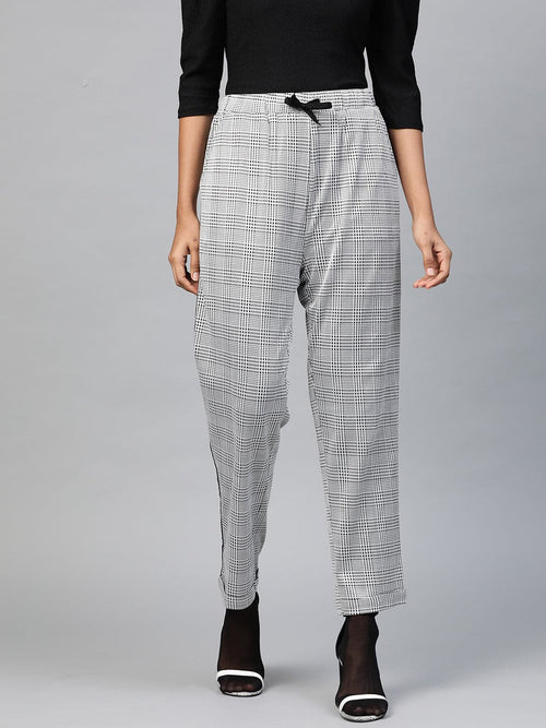 Grey Check Side Tape Jacquard Pants