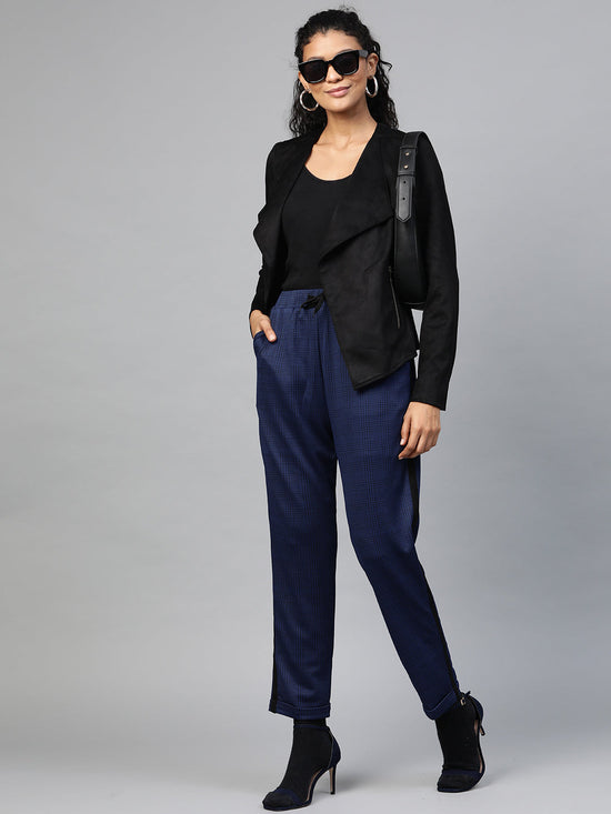 Navy Check Side Tape Jacquard Pants