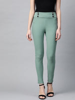 Olive High Waist Show Elastic Striped Jeggings