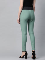 Olive High Waist Show Elastic Striped Jeggings