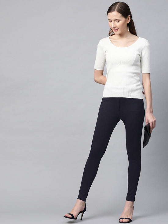 Navy Mock Fly Jeggings