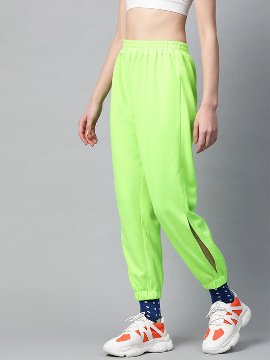 Neon Green Side Slit Fleece Jogger Pants