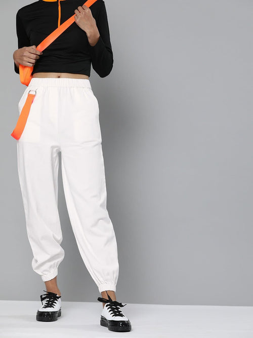 White Contrast Tape Detail Joggers