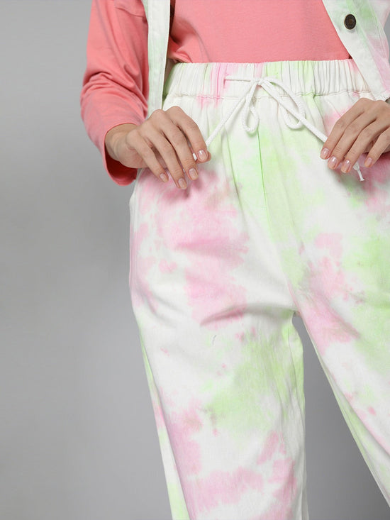 Green & Pink Tie-Dye Twill Joggers