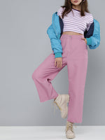 Lavendar Denim Contrast Stitch Wide Pants