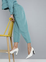 Sea Green Denim Contrast Stitch Wide Pants