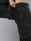 Black Contrast Stitch Zipper Fly Pants