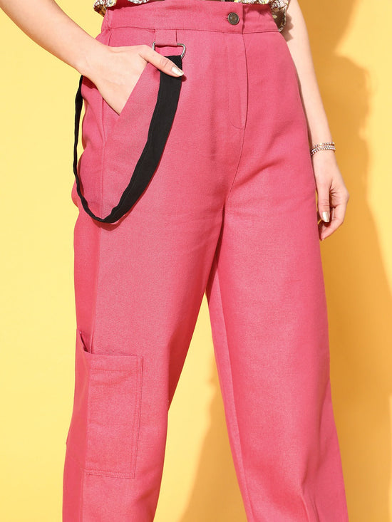 Women Fuchsia Hip-Hop Streetwear Cargo Pants