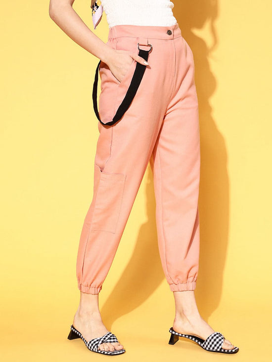 Women Dusty Pink Hip-Hop Streetwear Cargo Pants