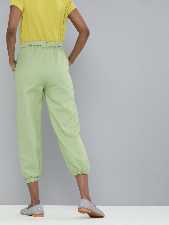 Mint Green Contrast Belted Joggers