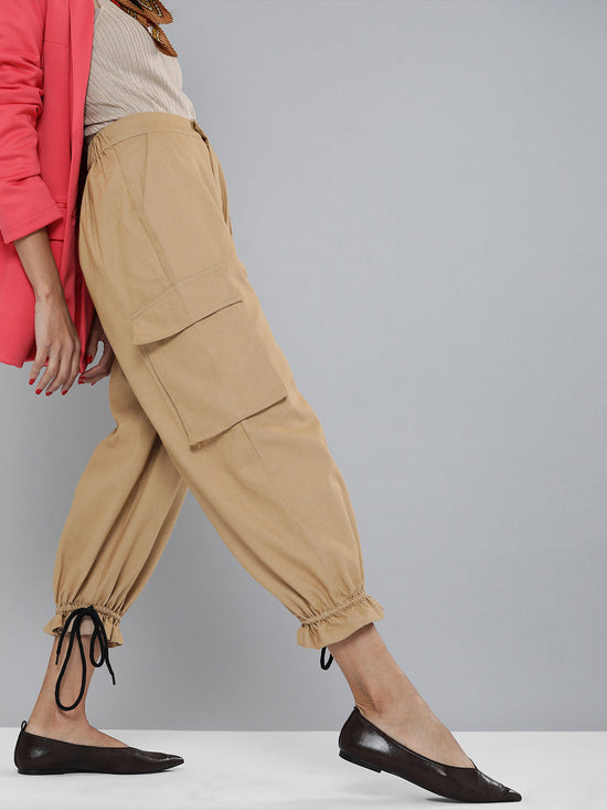 Khaki Drawstring Hem Joggers