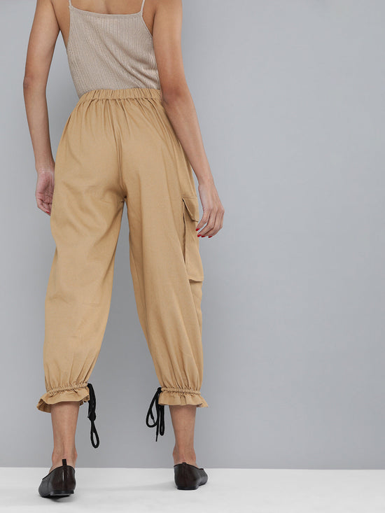 Khaki Drawstring Hem Joggers