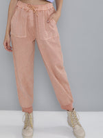 Dusty Pink Pigment Wash Rib Hem Joggers