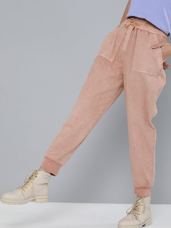 Dusty Pink Pigment Wash Rib Hem Joggers