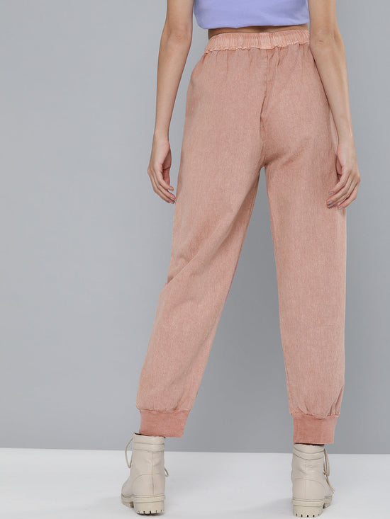 Dusty Pink Pigment Wash Rib Hem Joggers