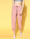 Women Dusty Pink Pigment Wash Rib Hem Joggers