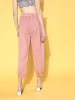 Women Dusty Pink Pigment Wash Rib Hem Joggers