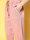 Women Dusty Pink Pigment Wash Rib Hem Joggers