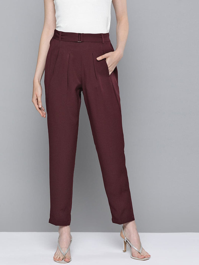 Wholesale Burgundy Front Pleat Tapered Pants – Tradyl