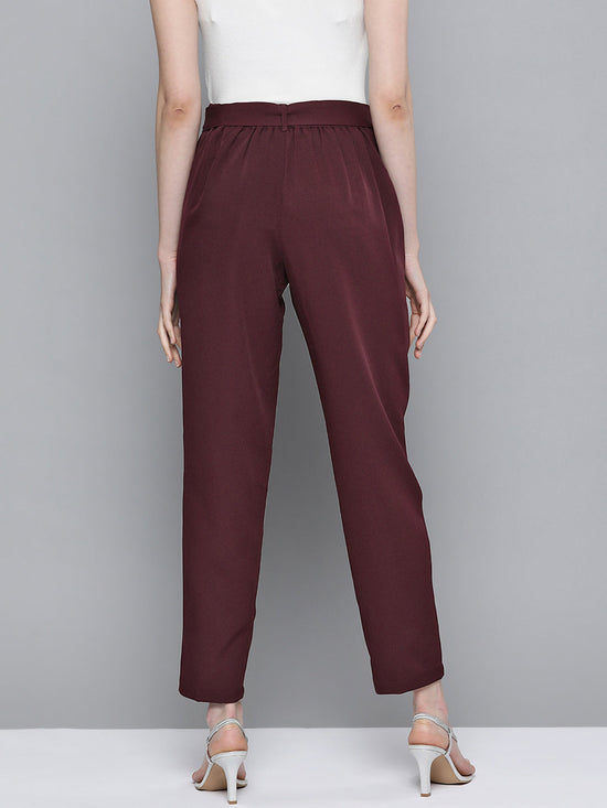 Burgundy Front Pleat Tapered Pants