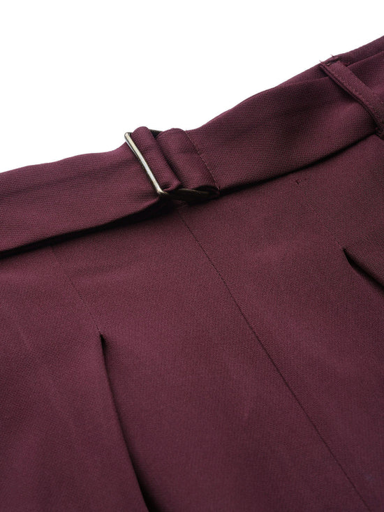 Burgundy Front Pleat Tapered Pants