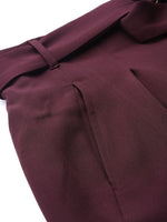 Burgundy Front Pleat Tapered Pants